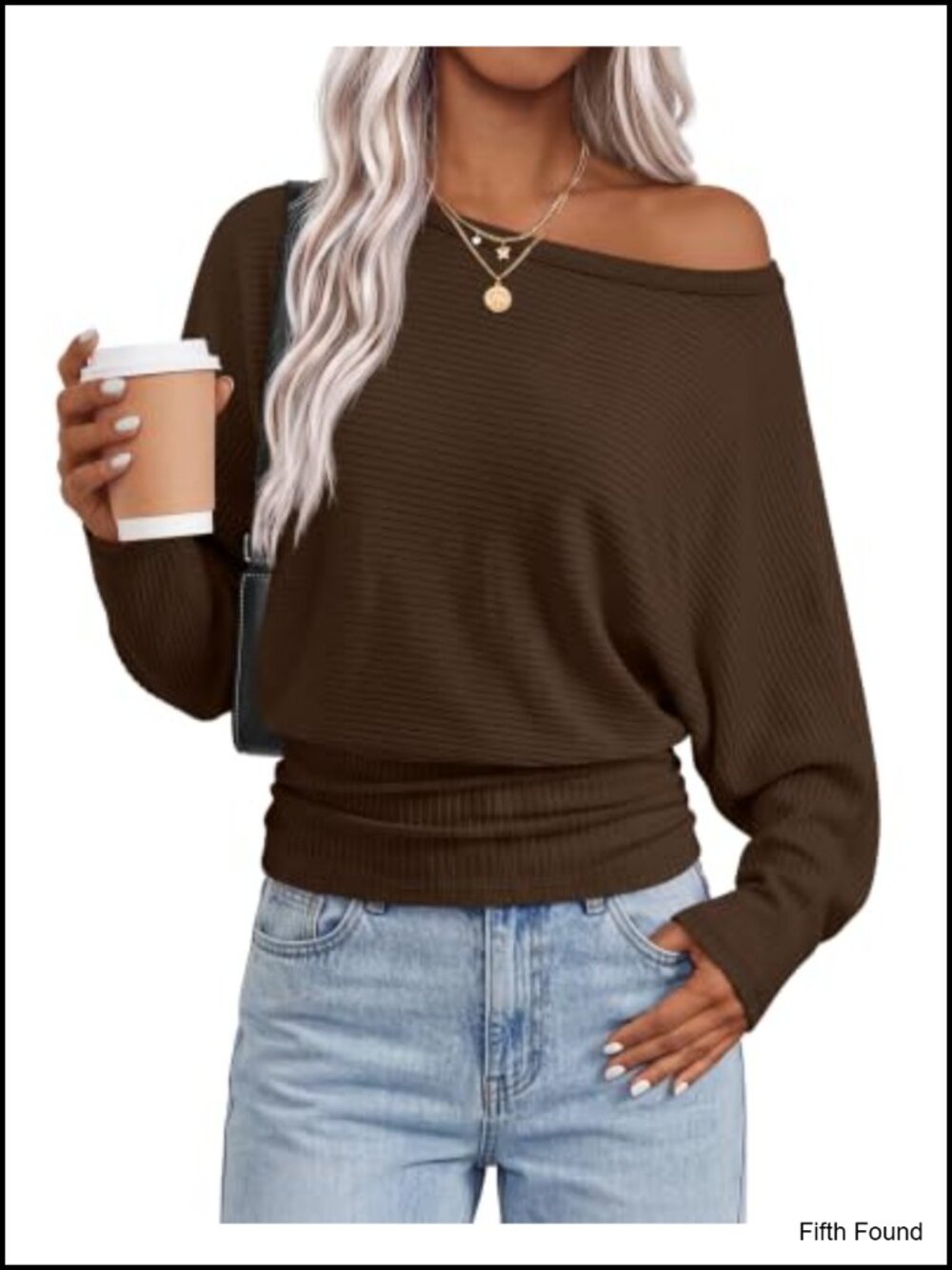 Off The Shoulder Ribbed Knit Sweater Bat Wing Sleeve Pullover Fall
